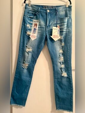 VIP Women's Skinny Distressed Jeans - Blue Wash